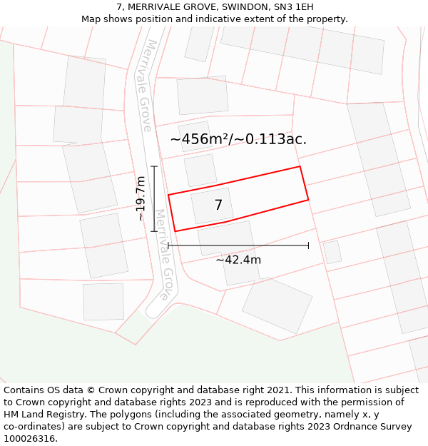 7, MERRIVALE GROVE, SWINDON, SN3 1EH: Plot and title map