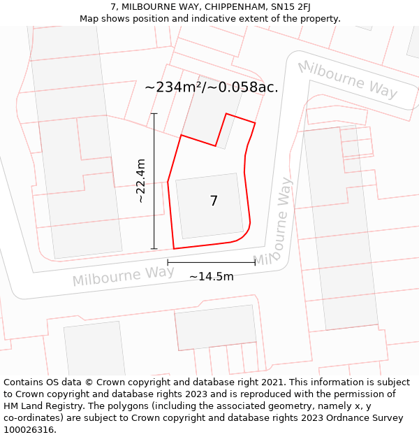 7, MILBOURNE WAY, CHIPPENHAM, SN15 2FJ: Plot and title map