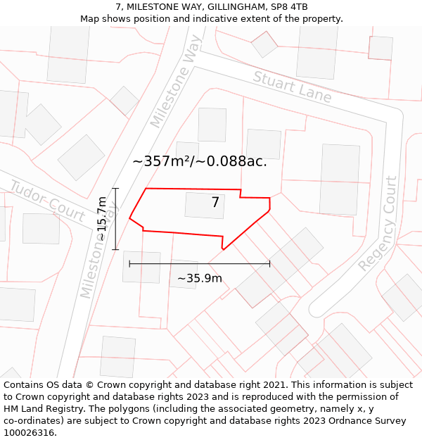 7, MILESTONE WAY, GILLINGHAM, SP8 4TB: Plot and title map