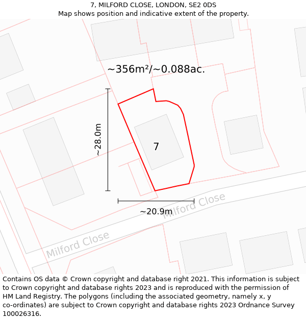 7, MILFORD CLOSE, LONDON, SE2 0DS: Plot and title map
