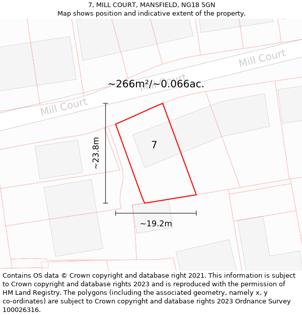 7, MILL COURT, MANSFIELD, NG18 5GN: Plot and title map