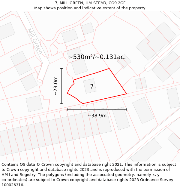 7, MILL GREEN, HALSTEAD, CO9 2GF: Plot and title map