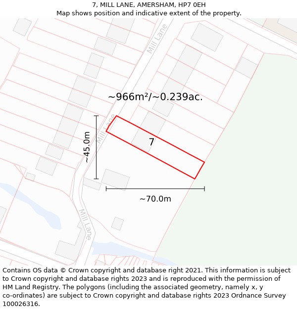 7, MILL LANE, AMERSHAM, HP7 0EH: Plot and title map