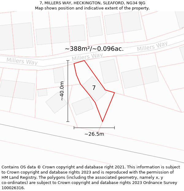 7, MILLERS WAY, HECKINGTON, SLEAFORD, NG34 9JG: Plot and title map