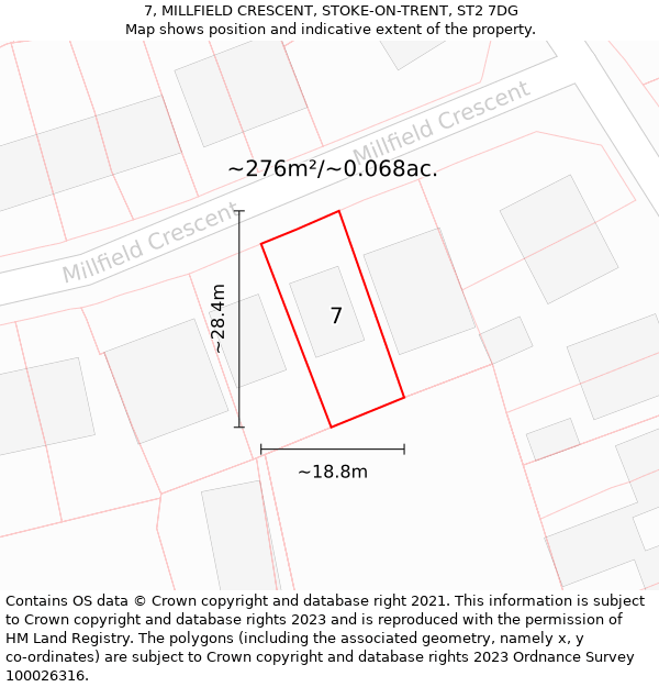 7, MILLFIELD CRESCENT, STOKE-ON-TRENT, ST2 7DG: Plot and title map