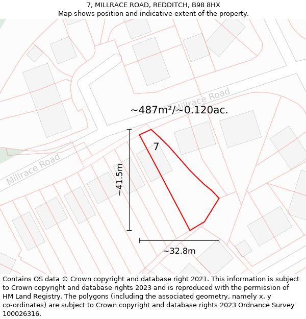 7, MILLRACE ROAD, REDDITCH, B98 8HX: Plot and title map