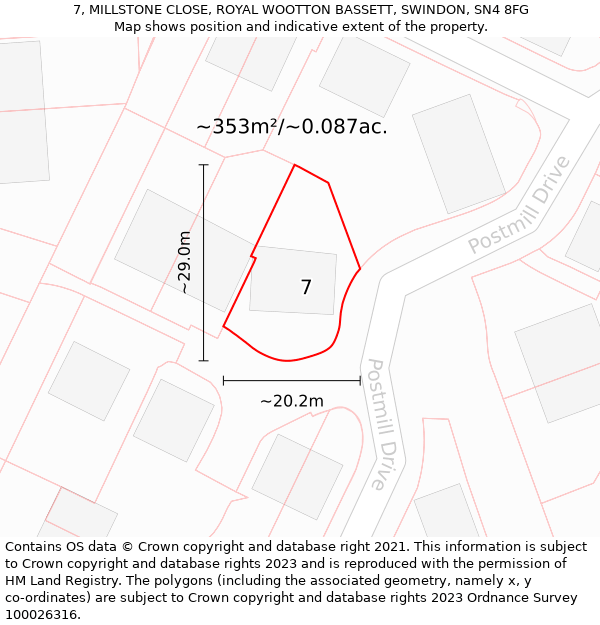 7, MILLSTONE CLOSE, ROYAL WOOTTON BASSETT, SWINDON, SN4 8FG: Plot and title map