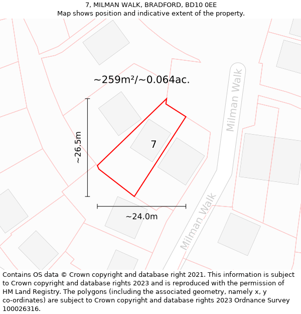 7, MILMAN WALK, BRADFORD, BD10 0EE: Plot and title map