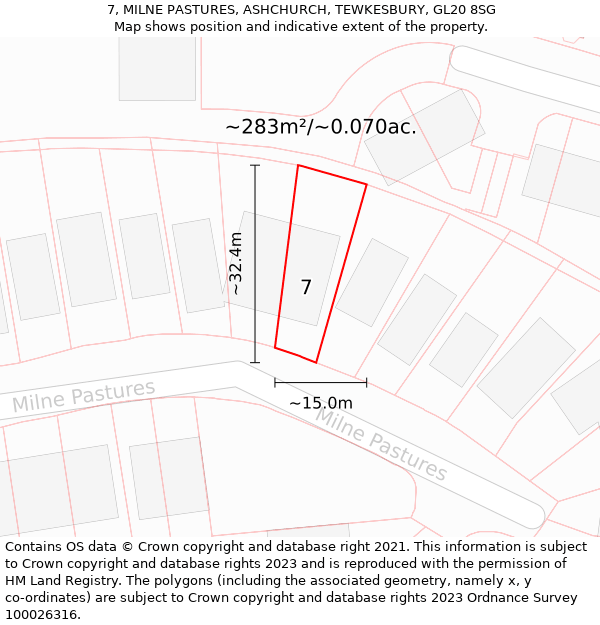 7, MILNE PASTURES, ASHCHURCH, TEWKESBURY, GL20 8SG: Plot and title map