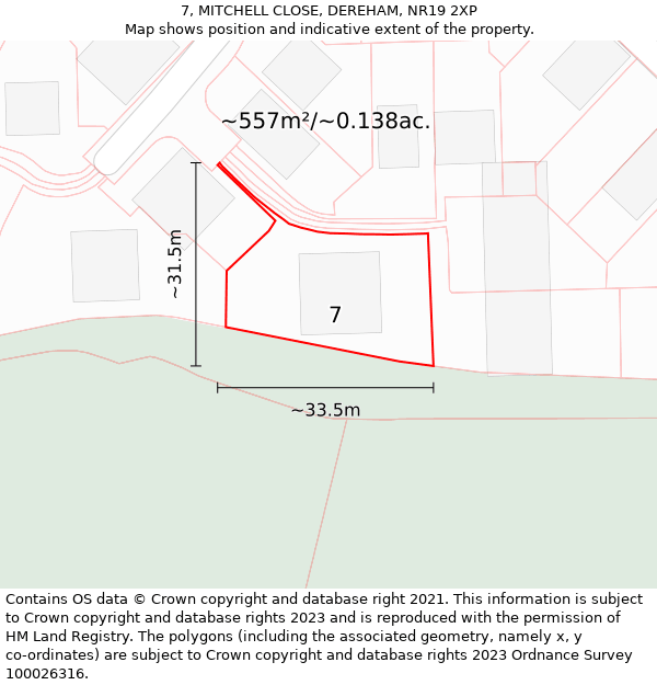 7, MITCHELL CLOSE, DEREHAM, NR19 2XP: Plot and title map