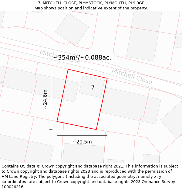 7, MITCHELL CLOSE, PLYMSTOCK, PLYMOUTH, PL9 9GE: Plot and title map