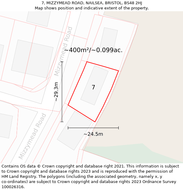 7, MIZZYMEAD ROAD, NAILSEA, BRISTOL, BS48 2HJ: Plot and title map