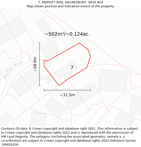 7, MOFFATT RISE, MALMESBURY, SN16 9UX: Plot and title map