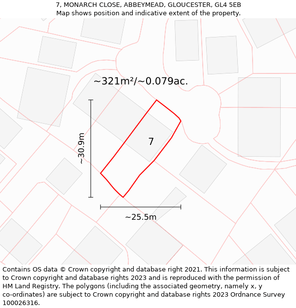 7, MONARCH CLOSE, ABBEYMEAD, GLOUCESTER, GL4 5EB: Plot and title map