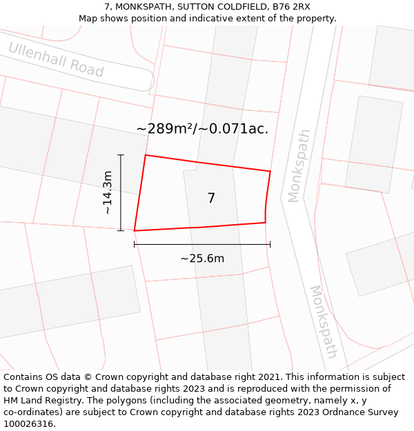 7, MONKSPATH, SUTTON COLDFIELD, B76 2RX: Plot and title map