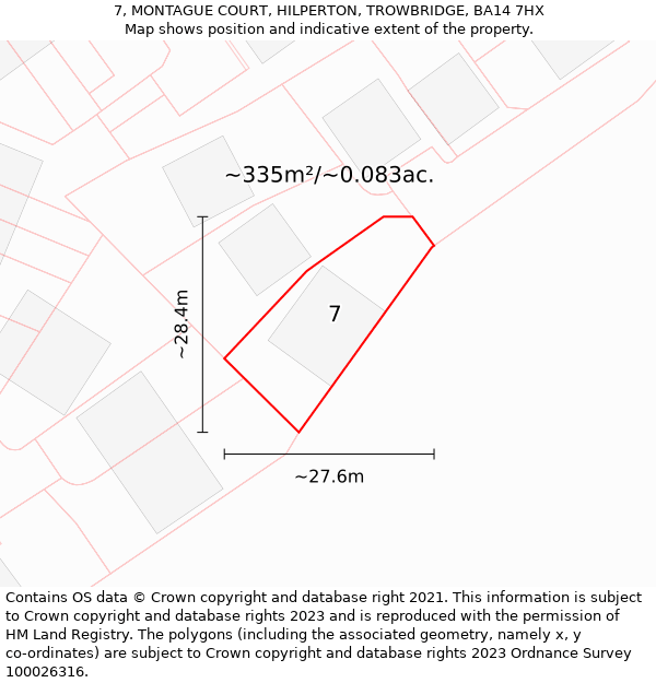 7, MONTAGUE COURT, HILPERTON, TROWBRIDGE, BA14 7HX: Plot and title map