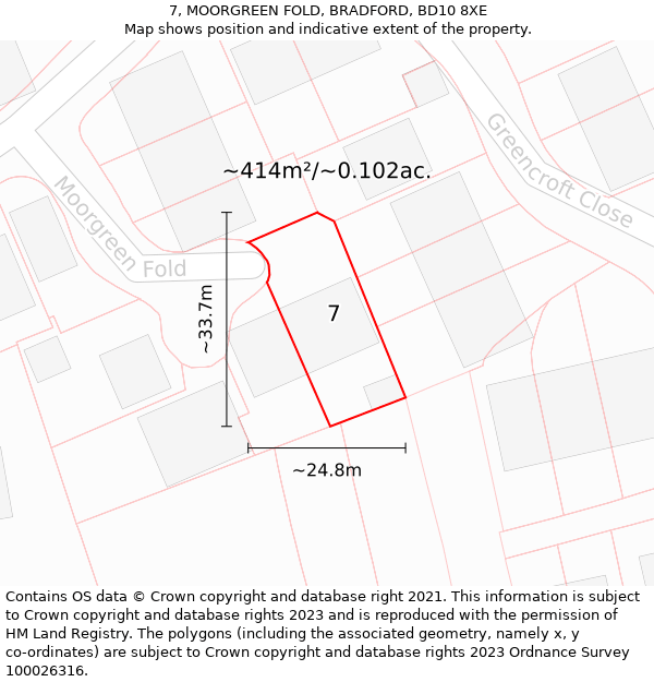 7, MOORGREEN FOLD, BRADFORD, BD10 8XE: Plot and title map