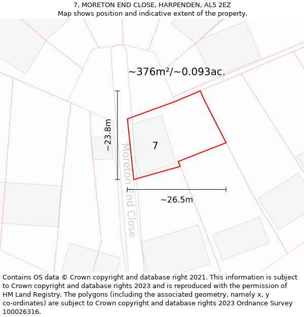 7, MORETON END CLOSE, HARPENDEN, AL5 2EZ: Plot and title map