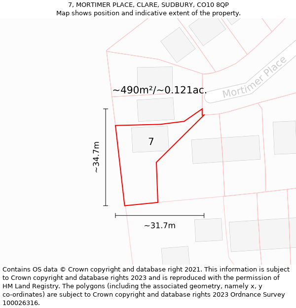 7, MORTIMER PLACE, CLARE, SUDBURY, CO10 8QP: Plot and title map