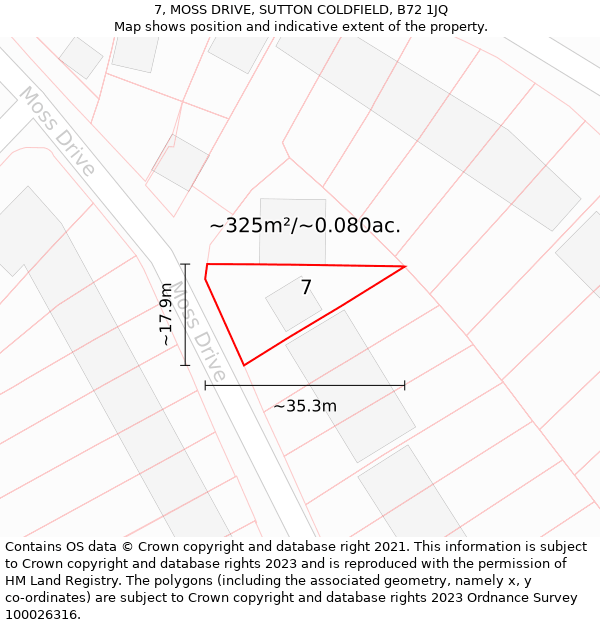 7, MOSS DRIVE, SUTTON COLDFIELD, B72 1JQ: Plot and title map