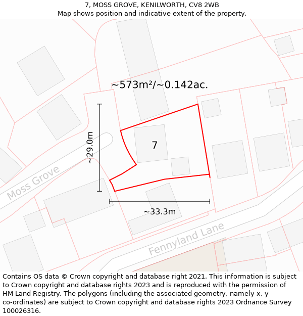 7, MOSS GROVE, KENILWORTH, CV8 2WB: Plot and title map