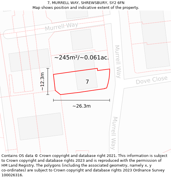 7, MURRELL WAY, SHREWSBURY, SY2 6FN: Plot and title map