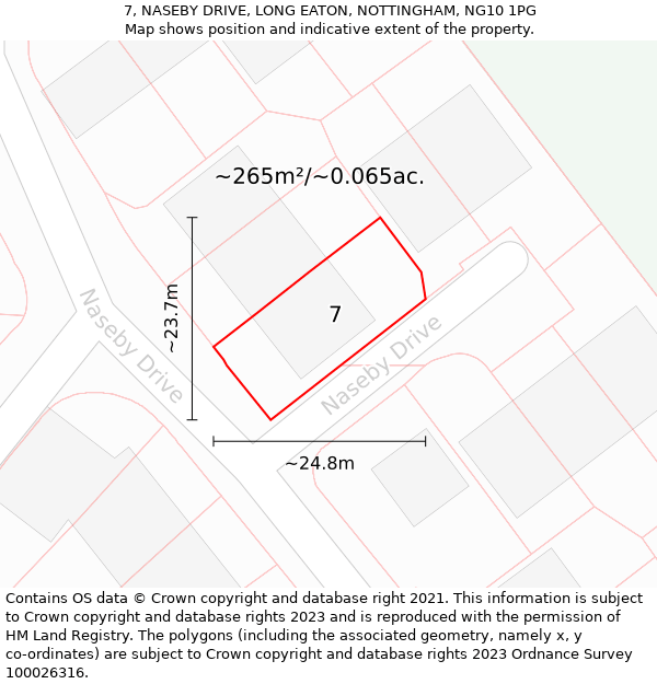 7, NASEBY DRIVE, LONG EATON, NOTTINGHAM, NG10 1PG: Plot and title map