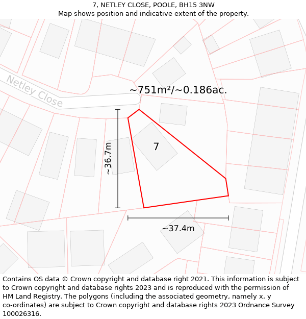 7, NETLEY CLOSE, POOLE, BH15 3NW: Plot and title map