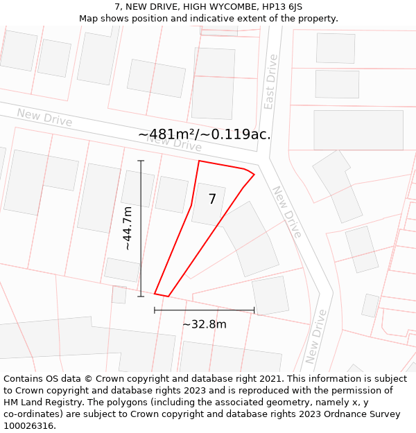 7, NEW DRIVE, HIGH WYCOMBE, HP13 6JS: Plot and title map