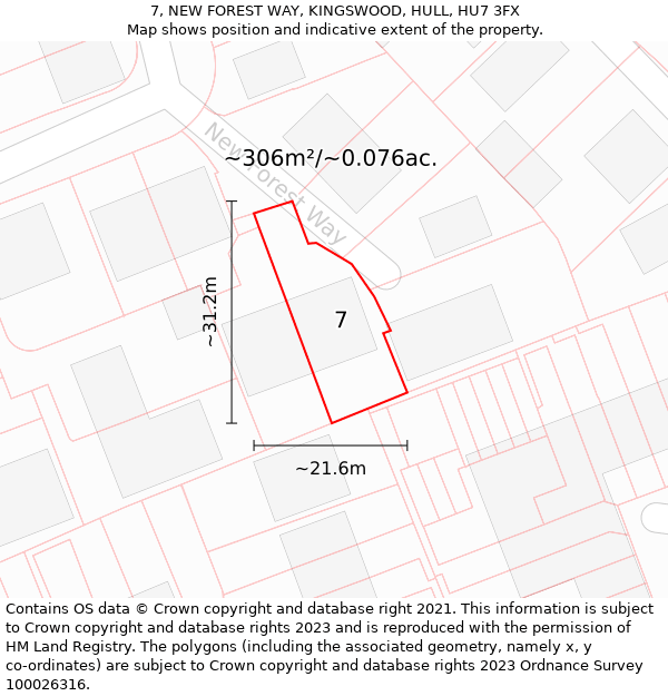 7, NEW FOREST WAY, KINGSWOOD, HULL, HU7 3FX: Plot and title map