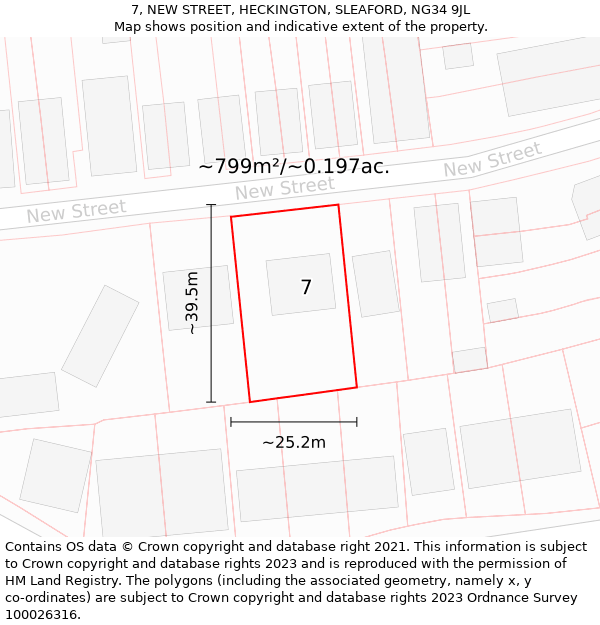 7, NEW STREET, HECKINGTON, SLEAFORD, NG34 9JL: Plot and title map