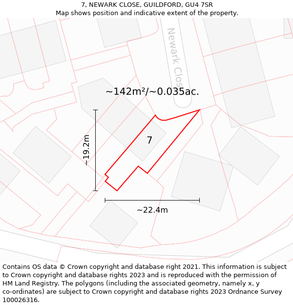 7, NEWARK CLOSE, GUILDFORD, GU4 7SR: Plot and title map