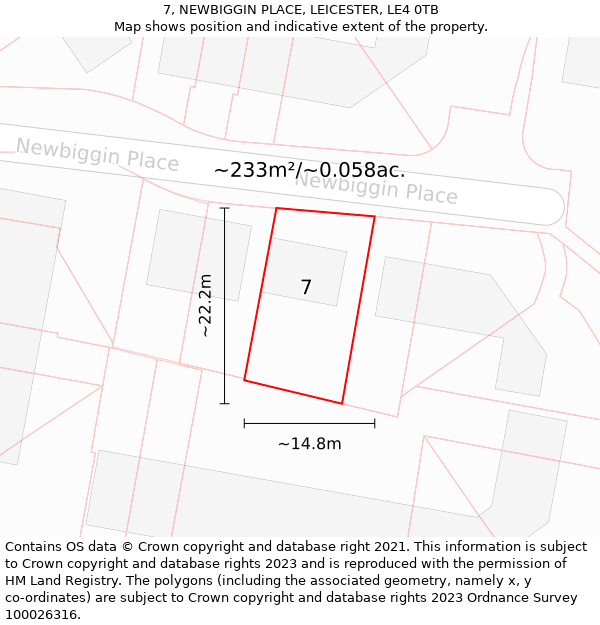 7, NEWBIGGIN PLACE, LEICESTER, LE4 0TB: Plot and title map