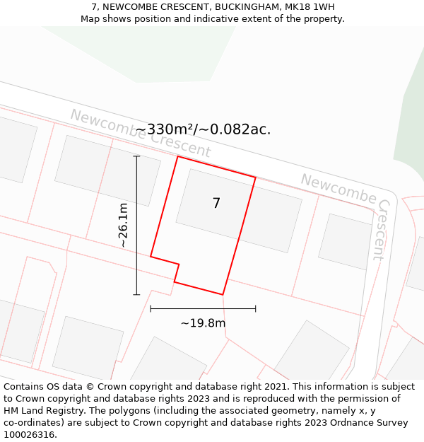 7, NEWCOMBE CRESCENT, BUCKINGHAM, MK18 1WH: Plot and title map