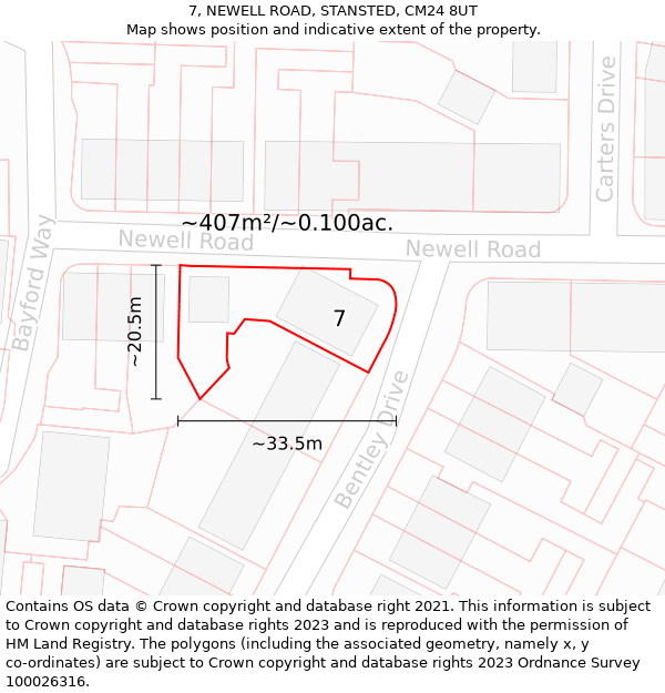 7, NEWELL ROAD, STANSTED, CM24 8UT: Plot and title map