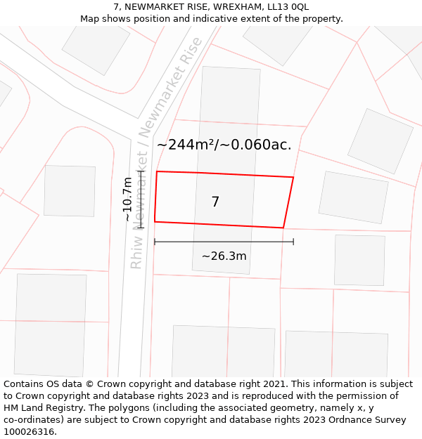 7, NEWMARKET RISE, WREXHAM, LL13 0QL: Plot and title map