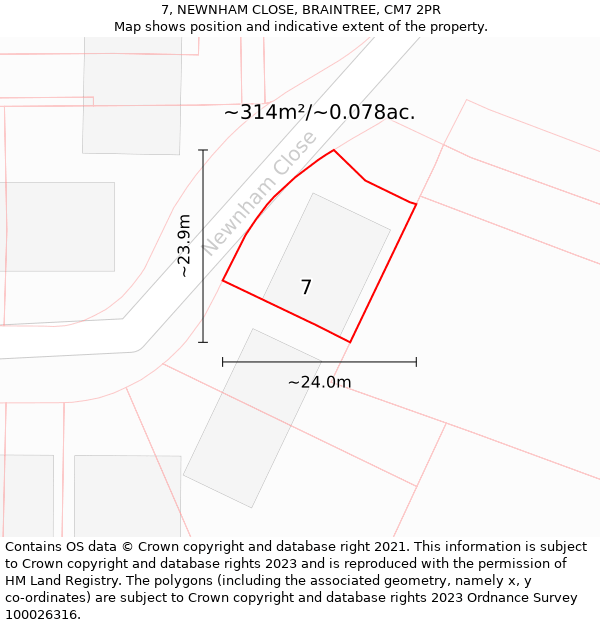 7, NEWNHAM CLOSE, BRAINTREE, CM7 2PR: Plot and title map