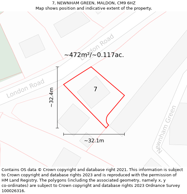 7, NEWNHAM GREEN, MALDON, CM9 6HZ: Plot and title map