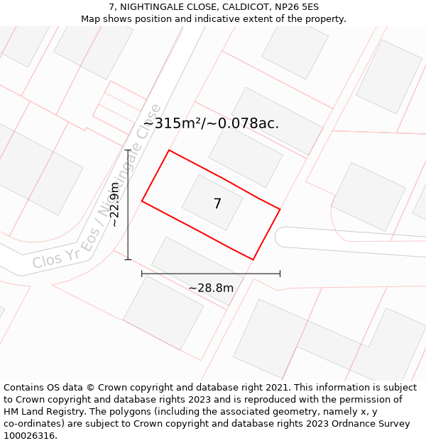 7, NIGHTINGALE CLOSE, CALDICOT, NP26 5ES: Plot and title map