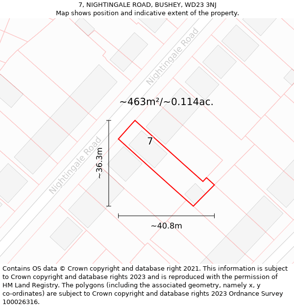 7, NIGHTINGALE ROAD, BUSHEY, WD23 3NJ: Plot and title map