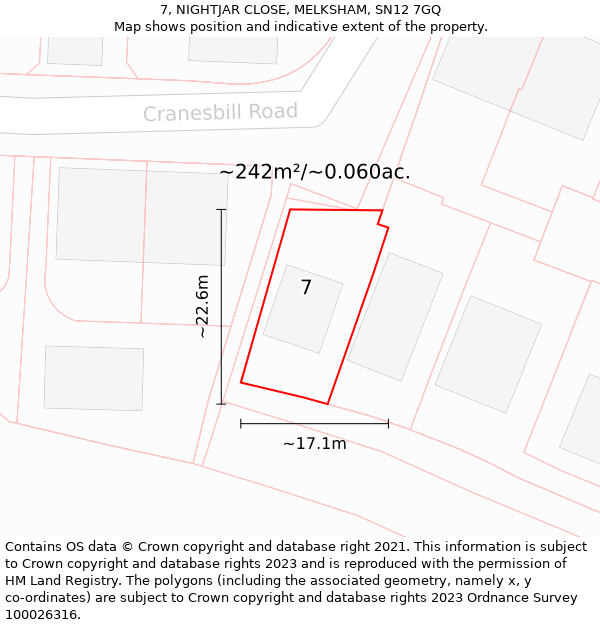 7, NIGHTJAR CLOSE, MELKSHAM, SN12 7GQ: Plot and title map