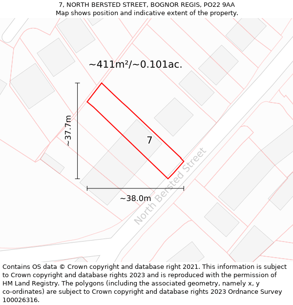 7, NORTH BERSTED STREET, BOGNOR REGIS, PO22 9AA: Plot and title map