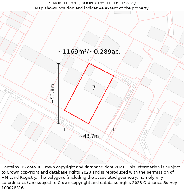 7, NORTH LANE, ROUNDHAY, LEEDS, LS8 2QJ: Plot and title map