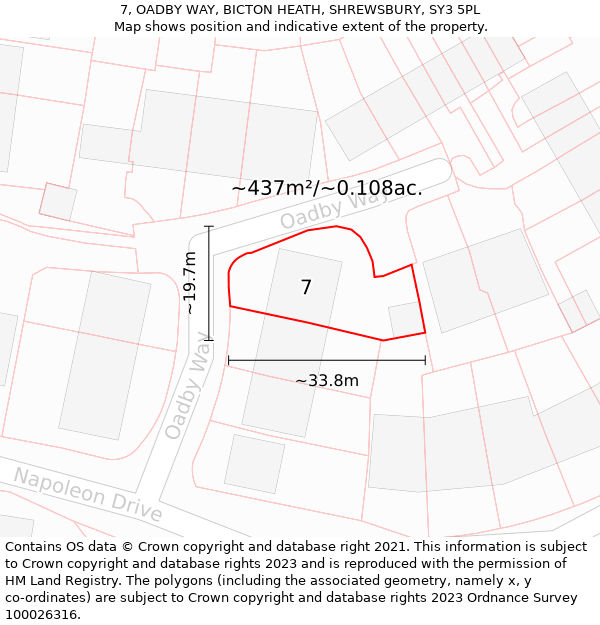 7, OADBY WAY, BICTON HEATH, SHREWSBURY, SY3 5PL: Plot and title map