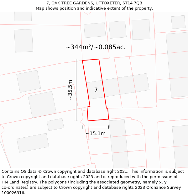 7, OAK TREE GARDENS, UTTOXETER, ST14 7QB: Plot and title map