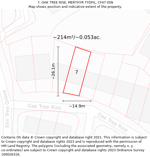 7, OAK TREE RISE, MERTHYR TYDFIL, CF47 0SN: Plot and title map