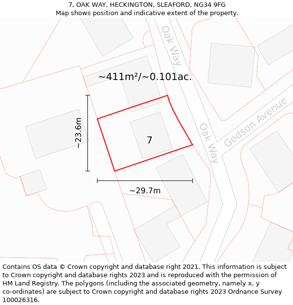 7, OAK WAY, HECKINGTON, SLEAFORD, NG34 9FG: Plot and title map