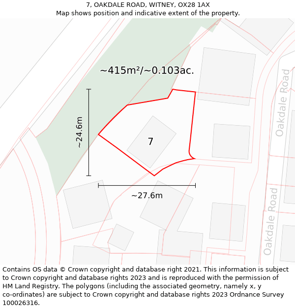 7, OAKDALE ROAD, WITNEY, OX28 1AX: Plot and title map