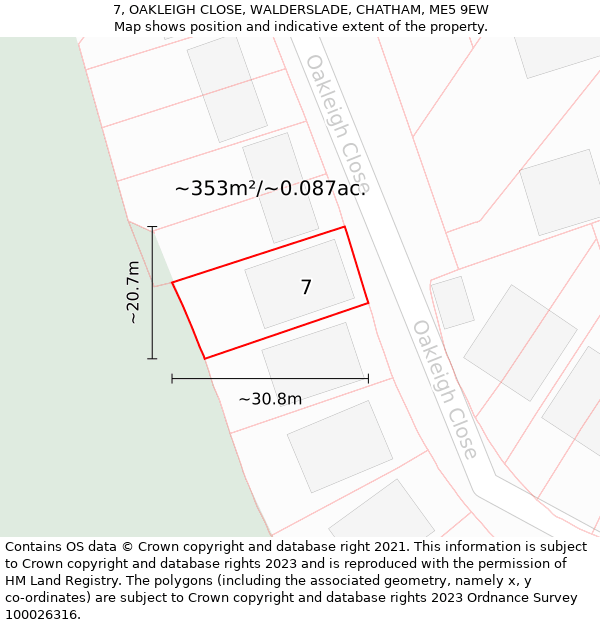 7, OAKLEIGH CLOSE, WALDERSLADE, CHATHAM, ME5 9EW: Plot and title map