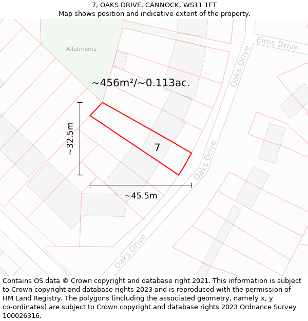 7, OAKS DRIVE, CANNOCK, WS11 1ET: Plot and title map